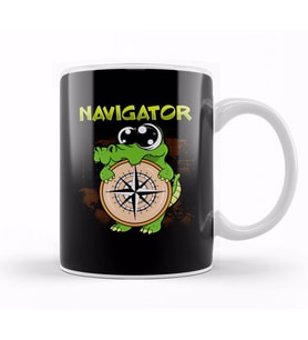 Navigator Gator Pun Cute & Funny Navigator Pun Alligator Compass Kupa Bardak Porselen
