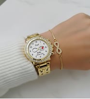 Kişiye Özel İsim Baskılı Bayan Kol Saati ve Bileklik Kombini Sevgiliye Hediye Doğum Günü Hediyesi Kadın Saat (Gold)