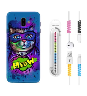 Samsung J6 Plus J7 Prime J7 Pro M20 Kılıf Kablo Koruma Spiral Silikon Super Meow 1715