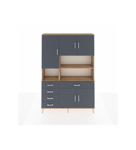 Arges Gardrop 9 Raflı 5 Çekmeceli 5 Kapaklı 132x30x195 Çam-Antrasit