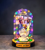 Kişiye Özel Renkli Led Işıklı Fanus 3 Fotoğraflı ve Size Özel Yazılı (Model 3)
