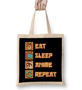 Funny Eat Sleep Anime Repeat Bez Çanta Uzun Saplı