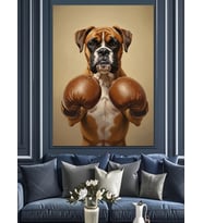 Boks Eldivenli Karizmatik Boxer Köpek Dekoratif Kanvas - Mdf Ahşap Tablo