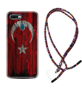Oppo A5S A15 A16 A54 A55 A73 A74 Kılıf Boyun Asklı Rasta Silikon Şanlı Türk Bayrağı 2 1317