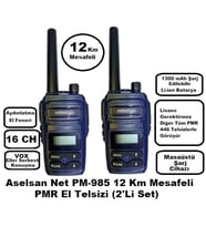 Aselsan PM985 12Km Açık Alan Mesafeli Pmr El Telsizi (2'li Set) (Siyah)