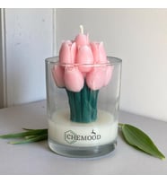 Lale Model Kokulu Buket Mum, Dekoratif Bardakta, Hediyelik (Pembe)