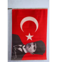 50x75 cm Kalpaklı Atatürk Raşel Kumaş Sopalı Türk Bayrağı (5 ADET)