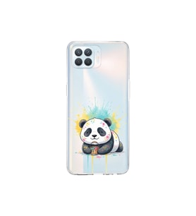 Oppo Reno 4 Lite ile Uyumlu Splash Panda Tasarımlı Şeffaf Silikon Kılıf