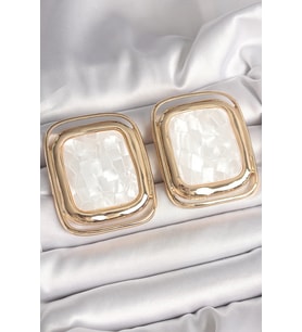 Pirinç Gold Renk Beyaz Mineli Kare Model Kadın Küpe - TJ-BKP10428