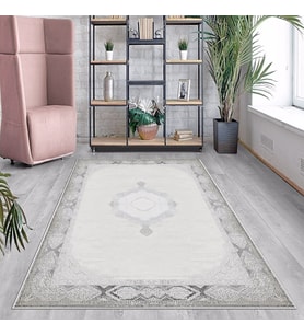 Gri Eskitme Desenli Göbekli Yıkanabilir Kaymaz Taban Leke Tutmaz Modern Salon Halısı ve Yolluk (Koyu Gri)