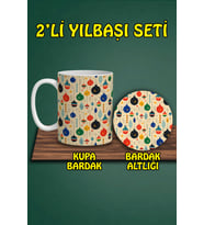 Yılbaşı Temalı Kupa ve Bardak Altlığı Seti