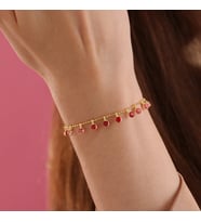 925 Ayar Gümüş, Zirkon Taşlı, Pembe Renk Geçişli, Sallantılı Bileklik