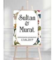 Söz Nişan Düğün İçin 50x70 Karşılama Panosu - Renkli Çiçek Tasarımlı 12
