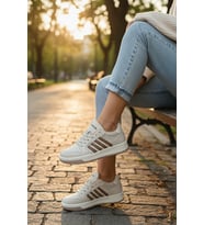 Enoch Kadın Spor Ayakkabı Şeritli Kauçuk Görünümlü Tabanlı Casual Sneaker