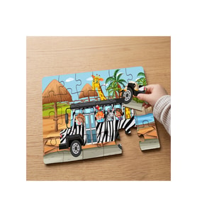 Mutlu Safari Hayvanları Tasarımlı 24 Parça Ahşap Çocuk Puzzle MPK0992