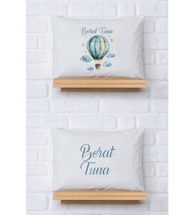 Pia Baby Premium %100 Pamuk İkili İsim Yazılı Erkek Bebek Yastık Kılıfı – 35x45 cm Organik Baskı 5023-13 (Ekru)
