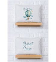 Pia Baby Premium %100 Pamuk İkili İsim Yazılı Erkek Bebek Yastık Kılıfı – 35x45 cm Organik Baskı 5023-13 (Ekru)