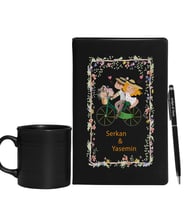 Sevgililer Gününe Özel Siyah Defter Kalem & Varil Kupa Hediye Seti 5