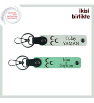 İsim ve Soyisimle Tamamen Size Özel Üç Hilal Temalı x2 Hediye Anahtarlık, Beyaz-Yeşil