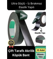 Premium Ultra Güçlü İz Bırakmaz Elastik Yapılı Çift Taraflı Akrilik Köpük Bant 36mm - 10m - 10 Adet