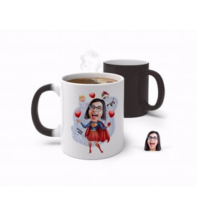 BK Gift Kişiye Özel Anneler Günü Temalı Süper Anne Karikatürlü Sihirli Kupa Bardak-1 (Beyaz)