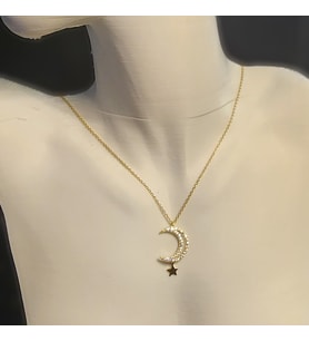 925 Ayar Gümüş Gold Ay-Yıldız Kolye