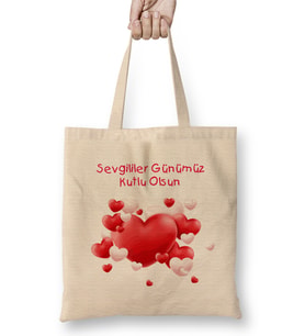 Sevgililer Günü Sevgiliye Hediye 0206 Bez Çanta Uzun Saplı