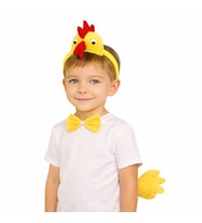 Çocuk Horoz Tavuk Kostüm Seti 3 Parça (Taç + Papyon + Kuyruk)