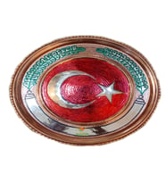 Bakır Tablo Bakır Duvar Tablosu Türk Bayrağı Model 25 cm Ebatlı Özel El İşçiliği Safir Çay Kazanları