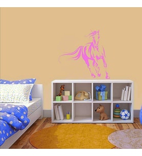 Çizgisel Koşan Özgür At Dekoratif Oda Duvar Sticker, Çıkartma, Etiket Pembe