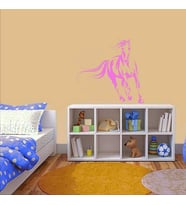 Çizgisel Koşan Özgür At Dekoratif Oda Duvar Sticker, Çıkartma, Etiket Pembe