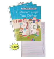 Güzel Yazı Defteri Orta Boy 16,5x24 cm 24 Yaprak 3 Adet Standart Çizgili Yazı Defteri Dik Temel Harflerle 1. Sınıf