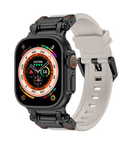 Apple Watch Ultra 49mm Uyumlu Zore KRD-101 Titanyum Metal Başlıklı Silikon Kordon (Siyah-Bej)