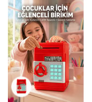 Şifreli Kırmızı ATM Tasarımlı Çelik Kasa Görünümlü Kumbara