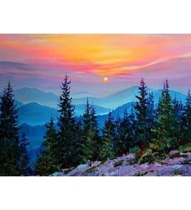 Çamlar ve Günbatımı Sayılarla Boyama Seti(40x50 cm Tuval Şasesine Gerili)
