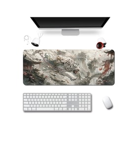SonicTouch Klavye Mousepad 40x90cm Pürüzsüz Sıvı Geçirmez Kaymaz Taban Beyaz Kaplan Tapınağı