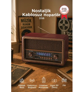 Torima Bluetooth Hoparlör Nostaljik Radyo Uzaktan Kumandalı TWS USB TF Destekli Speaker D56 Kahverengi