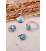 Opal Taşlı Gümüş Üçlü Set 2426 (Mavi)