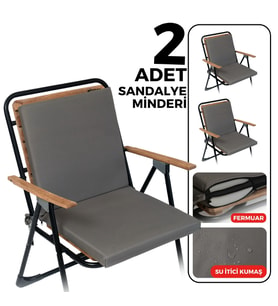 XPERMATE 2'li Arkalıklı Sandalye Minderi Fermuarlı 40x40 Sırtlıklı Sandalye Minderi Bağcıklı (Antrasit)