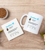 Kişiye Özel Twitter Tasarım Fotoğraflı Beyaz Kupa ve Bardak Altlığı