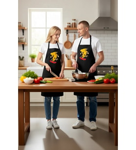 Unisex Mutfak Aşçı Önlüğü Kaykay Pizza Baskılı Çocuk Dostu Eğlenceli Tasarım Canlı Renkli Günlük