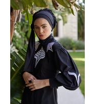 Feminen Nakışlı Tasarım Tesettür Mayo - Siyah