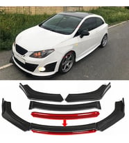 Seat ibiza Mk4 Kırmızı Renkli Şeritli Dilli Ön Lip 4 Prç Parlak Siyah ABS 2006 - 2010