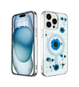 Newface Apple iPhone 15 Pro Max Kılıf Daisy Simli Magsafe Kapak - Mavi
