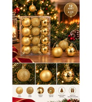 Yeni Yıla Özel 12 Parça Yılbaşı Çam Ağacı Topları Sarı Gold Renkli Noel Ağacı Süs Topları 4 CM