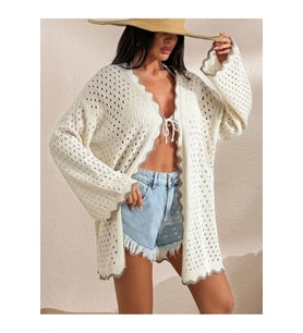 Kadın Yaz Tatil Plaj Örgü Retro Ön Bağlamalı Bikini Üstü Kimono Ceket