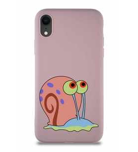 Apple iPhone XR Soft Premier Kapak Salyangoz Gary Tasarımlı Silikon Kılıf - Pudra (Şeffaf)