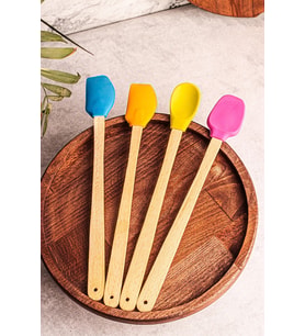 4'lü Yanmaz Yapışmaz Renkli Silikon Başlıklı Ahşap Spatula Seti
