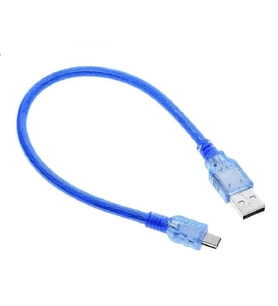 Mini USB Type-B 30 cm Veri ve Şarj Kablosu Şeffaf Mavi Arduino Nano Uyumlu