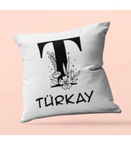 Kişiye Özel Romantik T Harfi Tema Saten Kare Yastık (Beyaz)